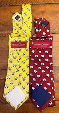 Lot of 2 Southern Proper Silk Ties: Magnolia Flower & Cotton Boll Patterns